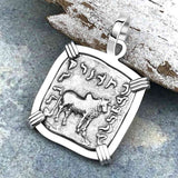 Ancient Indo-Greek Bactrian Elephant and Bull Silver Drachm Coin 170 BC 14K White Gold Pendant