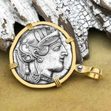 Ancient Greek Athena and the Owl Silver Tetradrachm circa 450 BC 14K Gold Pendant