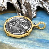 Ancient Greek Athena and the Owl Silver Tetradrachm circa 450 BC 14K Gold Pendant