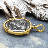Ancient Greek Athena and the Owl Silver Tetradrachm circa 450 BC 14K Gold Pendant