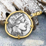 Ancient Greek Athena and the Owl Silver Tetradrachm circa 450 BC 14K Gold Pendant