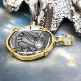 Ancient Greek Athena and the Owl Silver Tetradrachm circa 450 BC 14K Gold Pendant