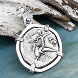Ancient Greek Dolphin Rider “Boy on the Dolphin” Silver Nomos Sterling Silver Pendant