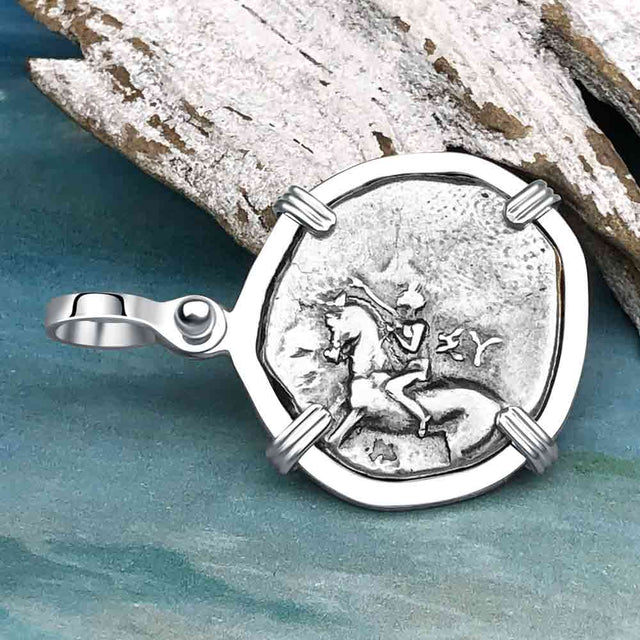 Ancient Greek Dolphin Rider “Boy on the Dolphin” Silver Nomos Sterling Silver Pendant