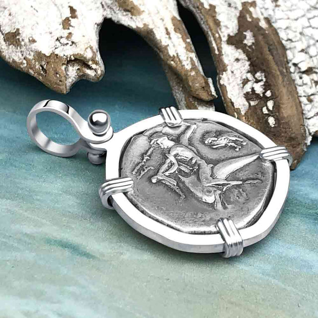 Ancient Greek Dolphin Rider “Boy on the Dolphin” Silver Nomos Sterling Silver Pendant