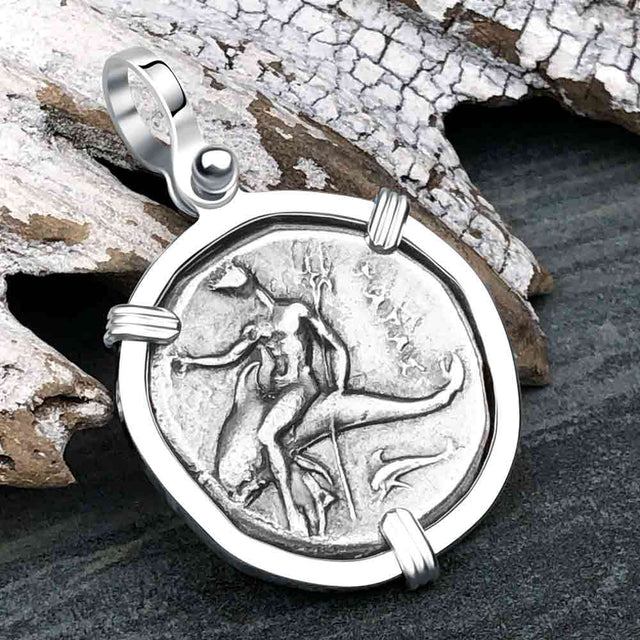 Ancient Greek Dolphin Rider “Boy on the Dolphin” Silver Nomos Sterling Silver Pendant