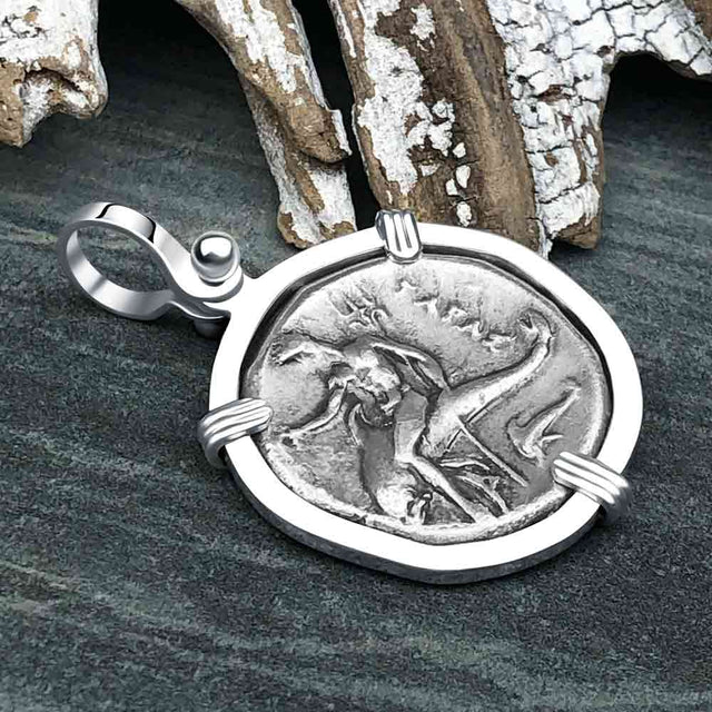 Ancient Greek Dolphin Rider “Boy on the Dolphin” Silver Nomos Sterling Silver Pendant