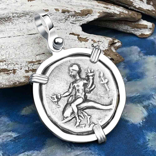 Ancient Greek Dolphin Rider “Boy on the Dolphin” Silver Nomos Sterling Silver Pendant
