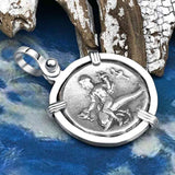 Ancient Greek Dolphin Rider “Boy on the Dolphin” Silver Nomos Sterling Silver Pendant