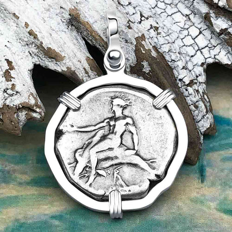 Ancient Greek Dolphin Rider “Boy on the Dolphin” Silver Nomos Sterling Silver Pendant | Artifact #4591