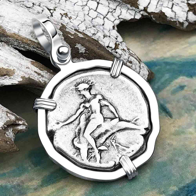 Ancient Greek Dolphin Rider “Boy on the Dolphin” Silver Nomos Sterling Silver Pendant | Artifact #4591