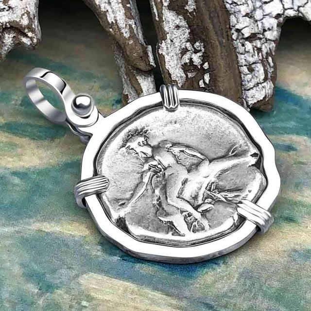 Ancient Greek Dolphin Rider “Boy on the Dolphin” Silver Nomos Sterling Silver Pendant | Artifact #4591
