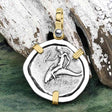 Ancient Greek Dolphin Rider “Boy on the Dolphin” Silver Nomos 14K Gold and Sterling Silver Pendant