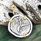 Ancient Greek Dolphin Rider “Boy on the Dolphin” Silver Nomos 14K Gold and Sterling Silver Pendant