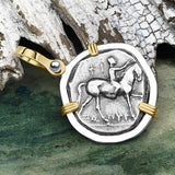 Ancient Greek Dolphin Rider “Boy on the Dolphin” Silver Nomos 14K Gold and Sterling Silver Pendant