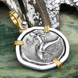 Ancient Greek Dolphin Rider “Boy on the Dolphin” Silver Nomos 14K Gold and Sterling Silver Pendant