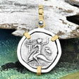 Ancient Greek Dolphin Rider “Boy on the Dolphin” Silver Nomos 14K Gold and Sterling Silver Pendant