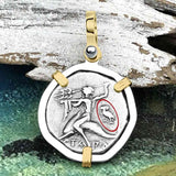 Ancient Greek Dolphin Rider “Boy on the Dolphin” Silver Nomos 14K Gold and Sterling Silver Pendant