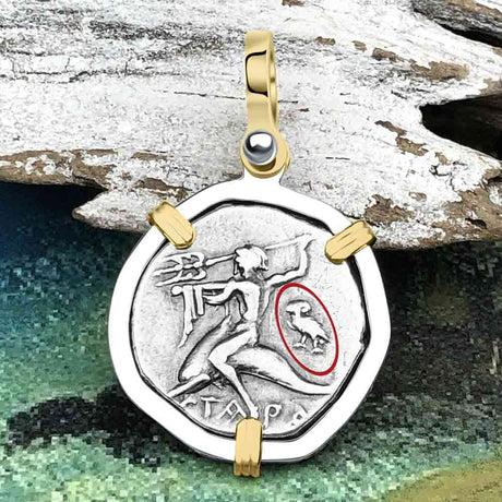 Ancient Greek Dolphin Rider “Boy on the Dolphin” Silver Nomos 14K Gold and Sterling Silver Pendant