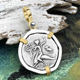 Ancient Greek Dolphin Rider “Boy on the Dolphin” Silver Nomos 14K Gold and Sterling Silver Pendant