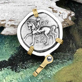 Ancient Greek Dolphin Rider “Boy on the Dolphin” Silver Nomos 14K Gold and Sterling Silver Pendant