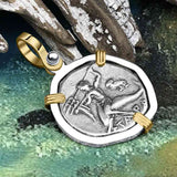 Ancient Greek Dolphin Rider “Boy on the Dolphin” Silver Nomos 14K Gold and Sterling Silver Pendant