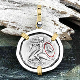 Ancient Greek Dolphin Rider “Boy on the Dolphin” Silver Nomos 14K Gold and Sterling Silver Pendant
