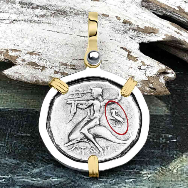 Ancient Greek Dolphin Rider “Boy on the Dolphin” Silver Nomos 14K Gold and Sterling Silver Pendant