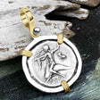 Ancient Greek Dolphin Rider “Boy on the Dolphin” Silver Nomos 14K Gold and Sterling Silver Pendant