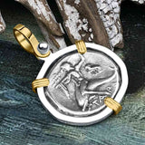 Ancient Greek Dolphin Rider “Boy on the Dolphin” Silver Nomos 14K Gold and Sterling Silver Pendant