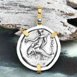 Ancient Greek Dolphin Rider “Boy on the Dolphin” Silver Nomos 14K Gold and Sterling Silver Pendant
