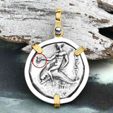 Ancient Greek Dolphin Rider “Boy on the Dolphin” Silver Nomos 14K Gold and Sterling Silver Pendant