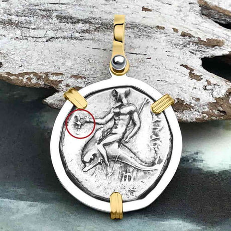 Ancient Greek Dolphin Rider “Boy on the Dolphin” Silver Nomos 14K Gold and Sterling Silver Pendant