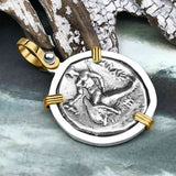 Ancient Greek Dolphin Rider “Boy on the Dolphin” Silver Nomos 14K Gold and Sterling Silver Pendant
