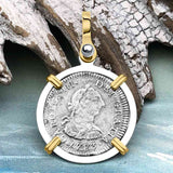 El Cazador Shipwreck 1783 1/2 Reale Piece of 8 14K Gold and Sterling Silver Pendant