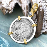 El Cazador Shipwreck 1783 1/2 Reale Piece of 8 14K Gold and Sterling Silver Pendant
