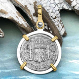 El Cazador Shipwreck 1783 1/2 Reale Piece of 8 14K Gold and Sterling Silver Pendant