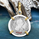El Cazador Shipwreck 1783 1/2 Reale Piece of 8 14K Gold and Sterling Silver Pendant