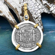 El Cazador Shipwreck 1783 1/2 Reale Piece of 8 14K Gold and Sterling Silver Pendant