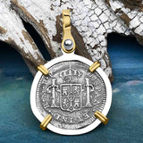 El Cazador Shipwreck 1783 1/2 Reale Piece of 8 14K Gold and Sterling Silver Pendant