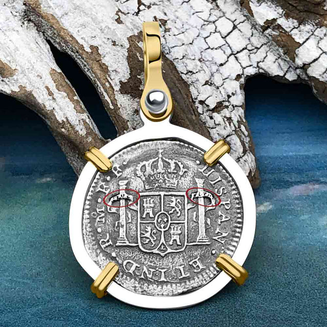 El Cazador Shipwreck 1783 1/2 Reale Piece of 8 14K Gold and Sterling Silver Pendant
