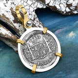El Cazador Shipwreck 1783 1/2 Reale Piece of 8 14K Gold and Sterling Silver Pendant