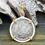 El Cazador Shipwreck 1783 1/2 Reale Piece of 8 14K Gold and Sterling Silver Pendant