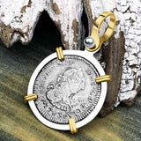 El Cazador Shipwreck 1783 1/2 Reale Piece of 8 14K Gold and Sterling Silver Pendant