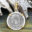 El Cazador Shipwreck 1783 1/2 Reale Piece of 8 14K Gold and Sterling Silver Pendant