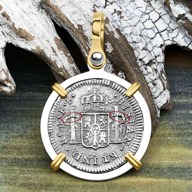 El Cazador Shipwreck 1783 1/2 Reale Piece of 8 14K Gold and Sterling Silver Pendant