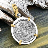 El Cazador Shipwreck 1783 1/2 Reale Piece of 8 14K Gold and Sterling Silver Pendant