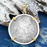 El Cazador Shipwreck 1783 2 Reale Piece of 8 14K Gold & Silver Treasure Coin Pendant