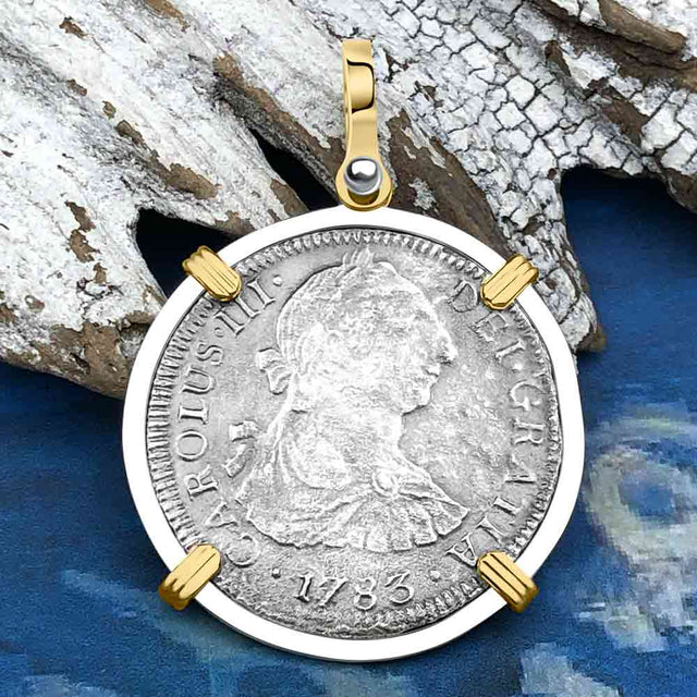 El Cazador Shipwreck 1783 2 Reale Piece of 8 14K Gold & Silver Treasure Coin Pendant