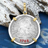El Cazador Shipwreck 1783 2 Reale Piece of 8 14K Gold & Silver Treasure Coin Pendant